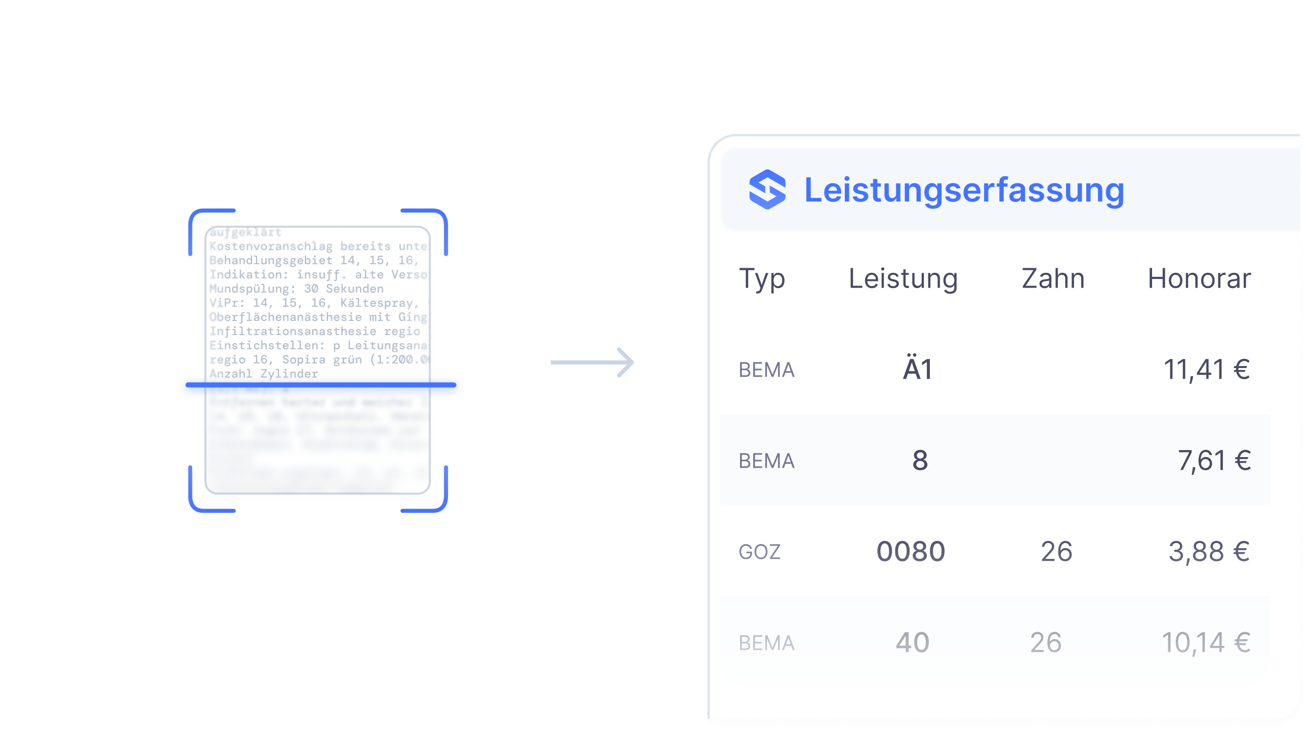 Billing illustration showing document processing to billing codes